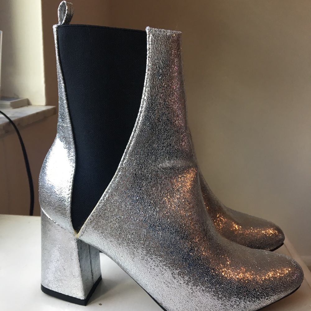 Silver pointed toe boots